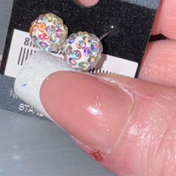 8mm Sparkling Color Full Rhinestone Bead, Elegant Iridescent Disco Ball Earrings - Picture 7 of 9